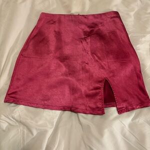 Wine Red Mini Skirt with Front Slit